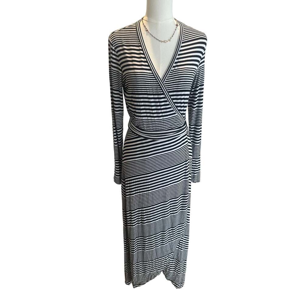 Nicole Miller Artelier Medium True Wrap Dress Black White Striped Maxi Dress